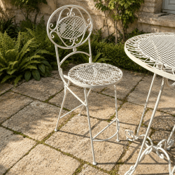 Salon de jardin mange-debout en métal blanc patiné – 2 places
