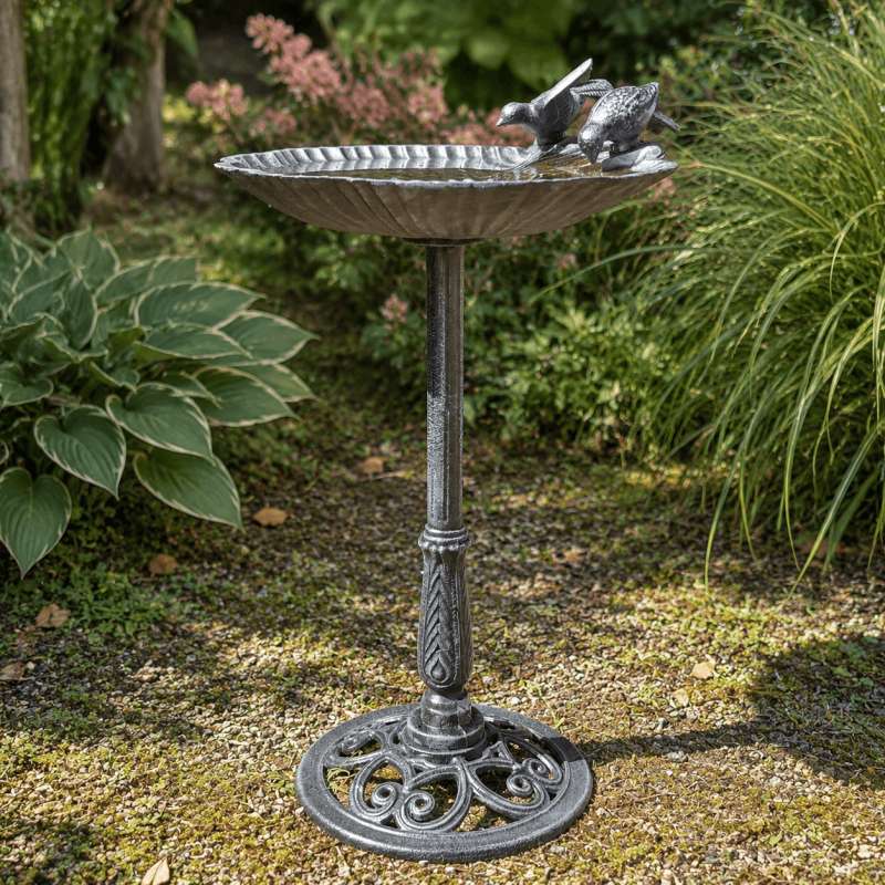 Grand bain d’oiseaux sur pied en fonte – Vasque coquillage 48 cm