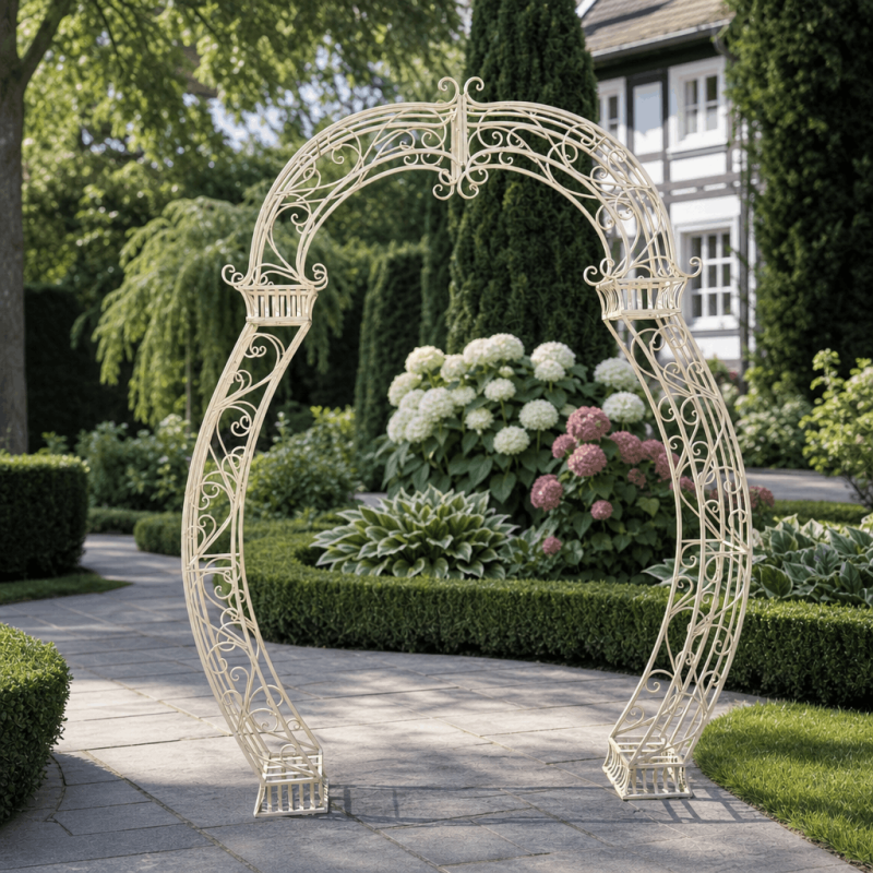 Großer Gartenbogen aus Metall | Antikweiß 242 cm