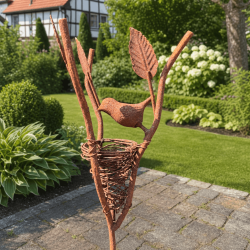 Dekorative Vogelspitze mit Nest aus rostigem Metall, 119 cm