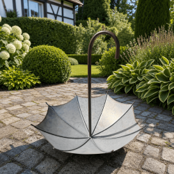 Vogelfutterstelle in Schirmform aus verzinktem Metall