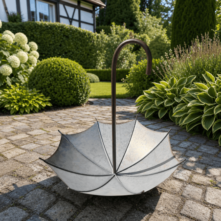 Vogelfutterstelle in Schirmform aus verzinktem Metall
