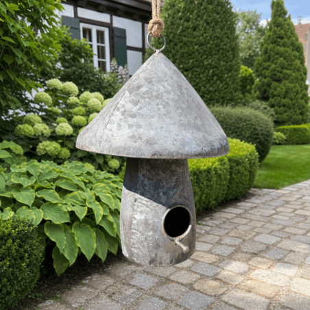 Nichoir à oiseaux champignon en métal à suspendre