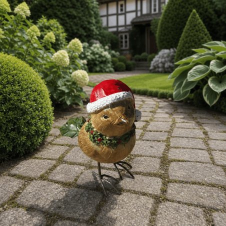 Weihnachtsvogel aus Kunstharz mit Mütze – Figur 11 cm