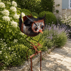 Metall Eulenmama und Babyeule als Gartendekoration