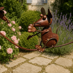 Metall Gartendekoration mit Katze und drehenden Mäusen