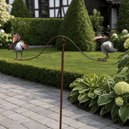 Garten-Mobile mit zwei Metallkrähen zum Einstecken 150 cm