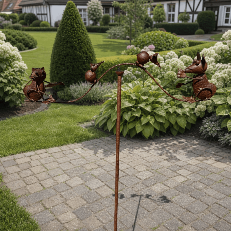 Garten-Windspiel Katze und Mäuse 154 cm | Metall