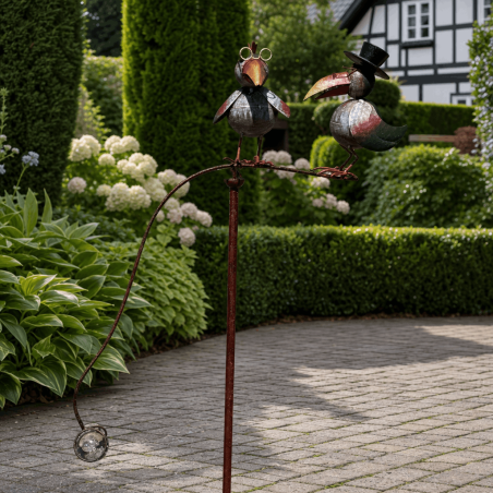 Garten-Mobile mit zwei Metallkrähen – 168 cm