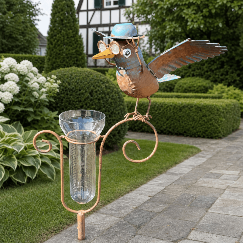 Regenmesser Rabe mit graduiertem Trichterglas 35 mm
