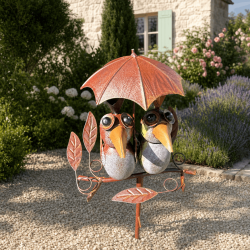 Pluviomètre décoratif à piquer 2 oiseaux sous parapluie – H 135 cm