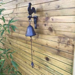 Gusseisen-Glocke für Garten-, Tür- und Torbereich mit Hahn-Motiv, Gesamtansicht