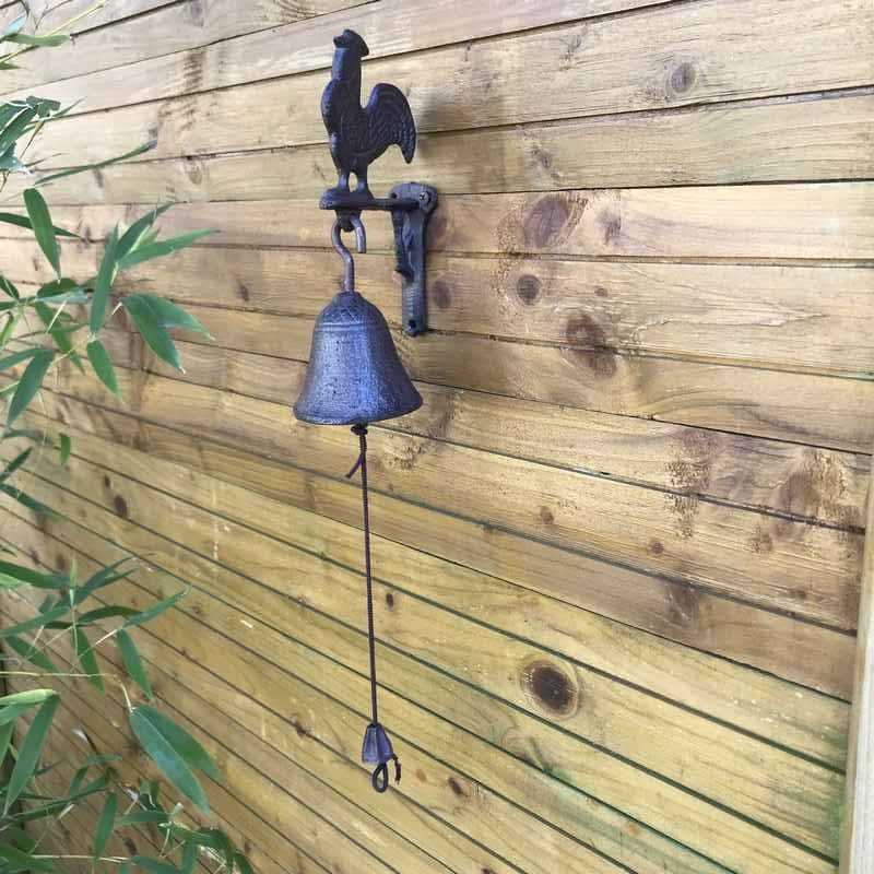 Gusseisen-Glocke für Garten-, Tür- und Torbereich mit Hahn-Motiv, Gesamtansicht