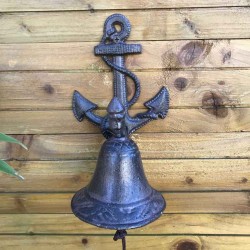 Gusseisen-Glocke für Garten-, Tür- und Torbereich mit maritimem Anker-Motiv, Frontalansicht