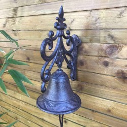 Tür-, Garten- und Torglocke mit Arabesken und Lilienmotiv aus Gusseisen, Seitenansicht