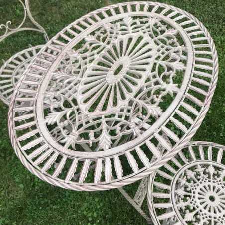 Bistrot-Gartenmöbel-Set in braun patiniert aus Eisen und Gusseisen, Draufsicht