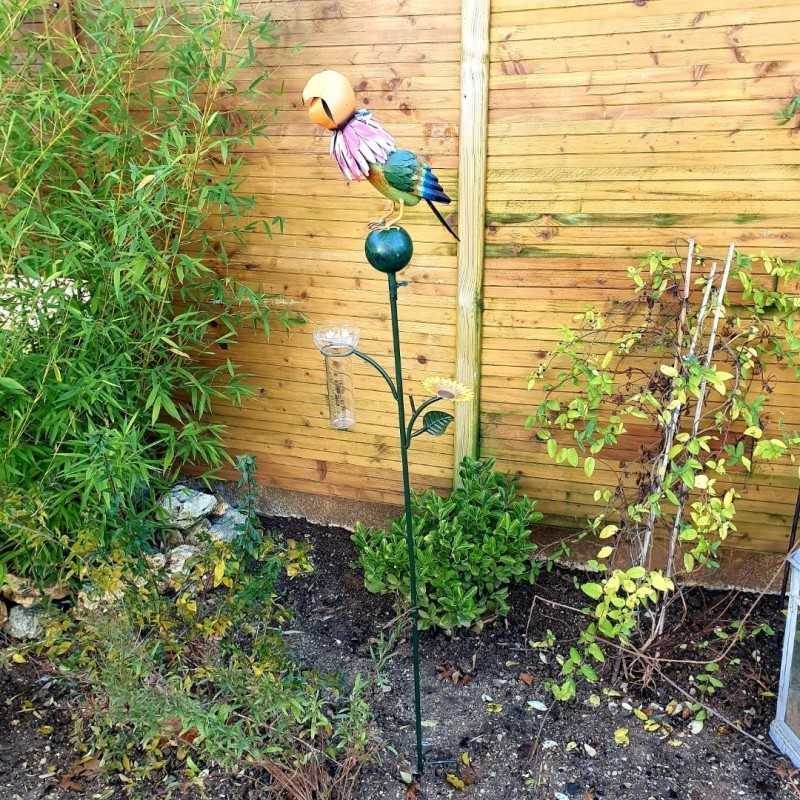 Bunter Papagei-Regenmesser aus Metall – 152 cm