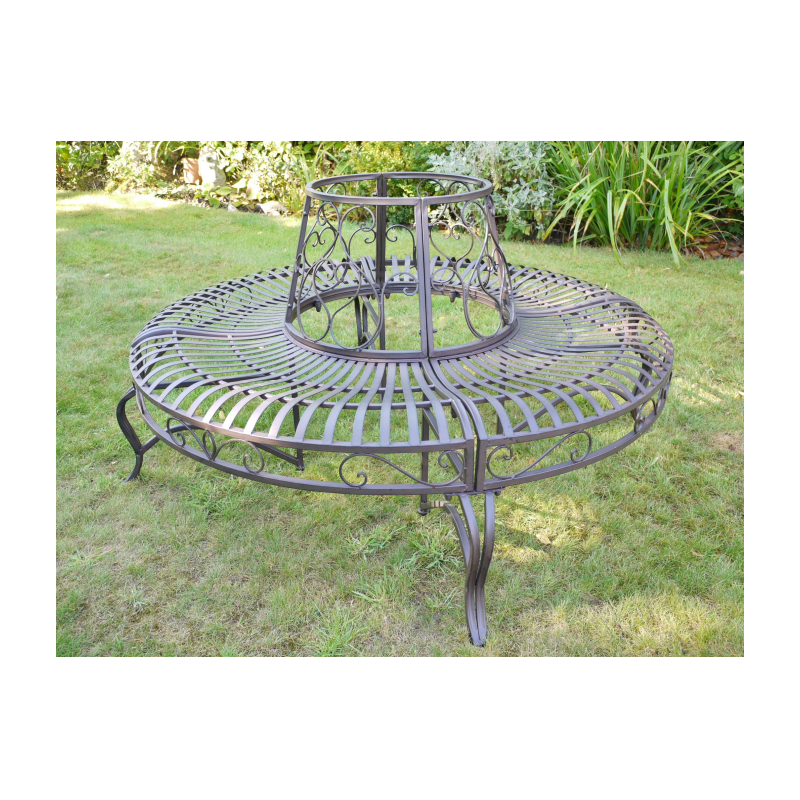 Baumbank aus Metall Ø 140 cm mit brauner Antikpatina
