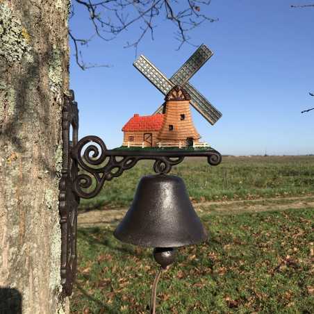 Große Gusseisen-Glocke für die Tür H 40 cm mit Windmühlenmotiv