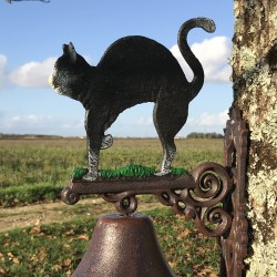 Große Gusseisen-Glocke für die Tür H 45 cm Motiv Schwarze Katze