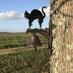 Große Gusseisen-Glocke für die Tür H 45 cm Motiv Schwarze Katze