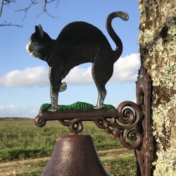 Große Gusseisen-Glocke für die Tür H 45 cm Motiv Schwarze Katze