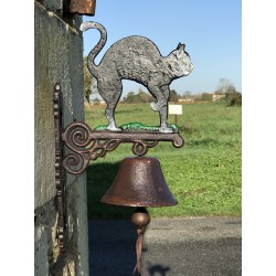 Große Gusseisen-Glocke für die Tür H 45 cm Motiv Schwarze Katze