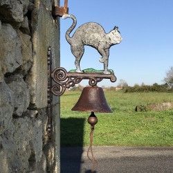 Große Gusseisen-Glocke für die Tür H 45 cm Motiv Schwarze Katze