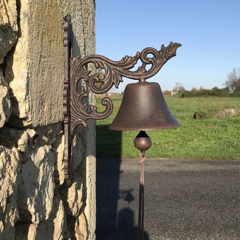 Große Gusseisen-Glocke für die Tür H 34 cm mit Arabesken-Motiv