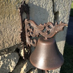 Große Gusseisen-Glocke für die Tür H 34 cm mit Arabesken-Motiv