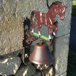 Große Gusseisen-Glocke für die Tür H 45 cm mit Pferdemotiv