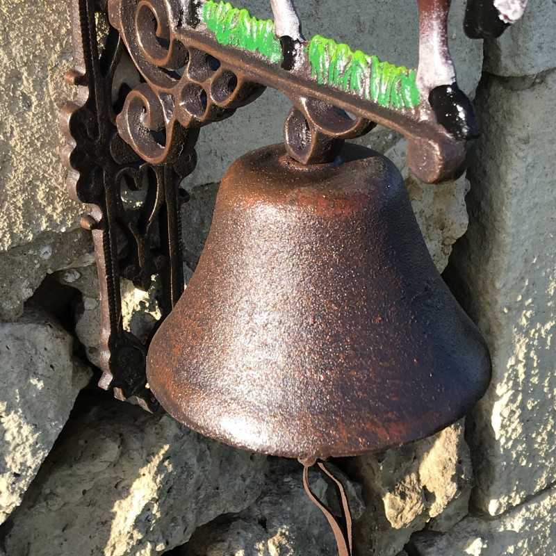 Große Gusseisen-Glocke für die Tür H 45 cm mit Pferdemotiv