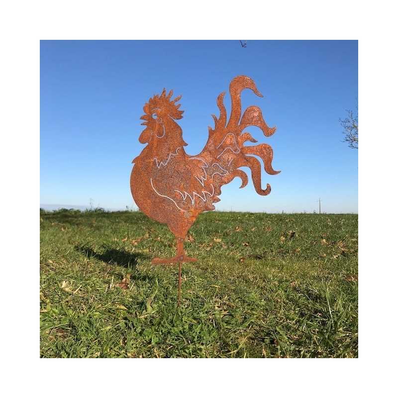 Große Metall-Silhouette Hahn zur Gartendekoration