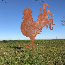 Große Metall-Silhouette Hahn zur Gartendekoration