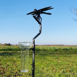 Original dekorativer Regenmesser Libelle aus geschmiedetem Edelstahl H134 cm