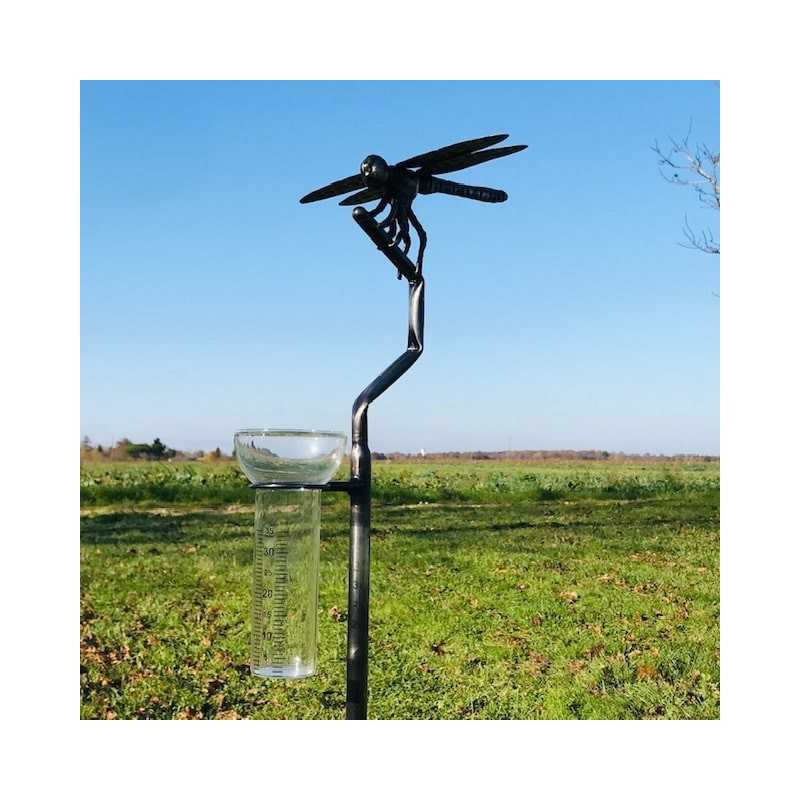Original dekorativer Regenmesser Libelle aus geschmiedetem Edelstahl H134 cm