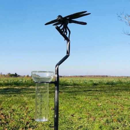 Original dekorativer Regenmesser Libelle aus geschmiedetem Edelstahl H134 cm