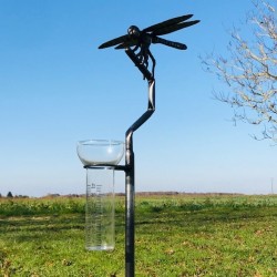Original dekorativer Regenmesser Libelle aus geschmiedetem Edelstahl H134 cm Ansicht des Trichters