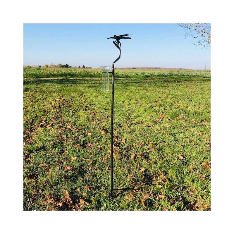 Pluviometer Original Dekorativ Libelle aus Schmiedeedelstahl H134 cm Gesamtansicht