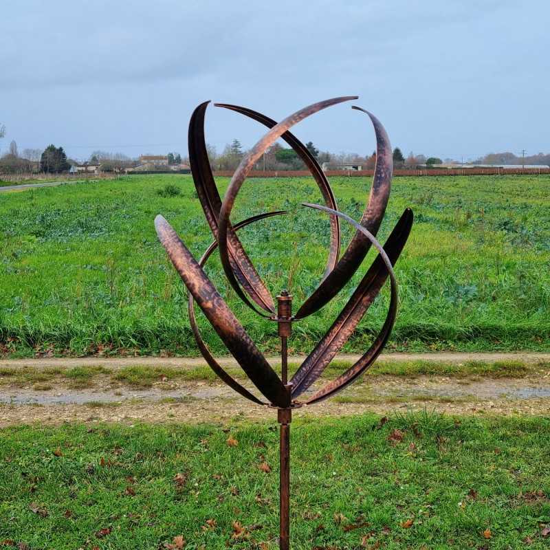 Dekorative Gartenwindmühle aus gebürstetem kupferfarbenem Eisen, Windmühle für den Garten CHAMBORD, Nahaufnahme