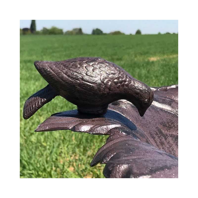 Großer Futterplatz Vogelbad aus Gusseisen Weinblatt braun H-83cm Vogelperspektive