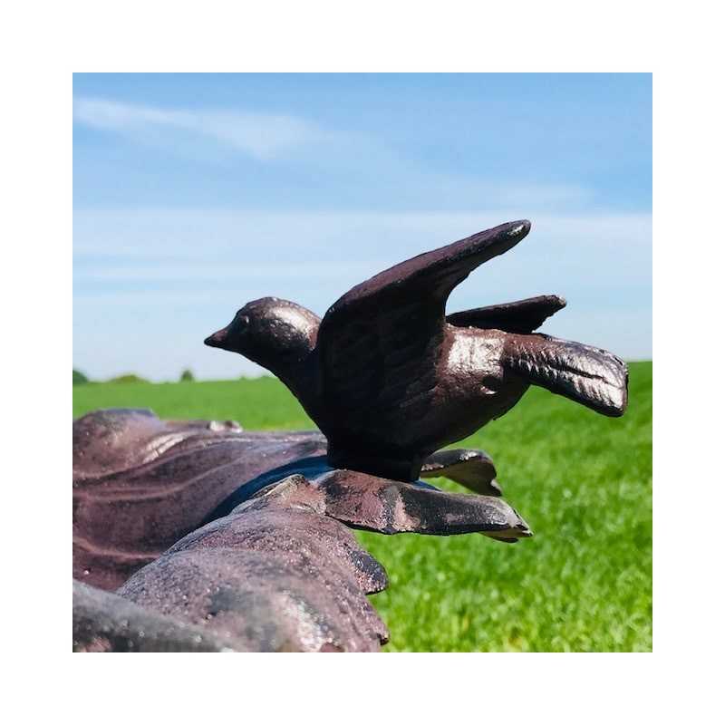 Großer Futterplatz und Vogelbad aus Gusseisen, Weinblatt braun, H-83cm
