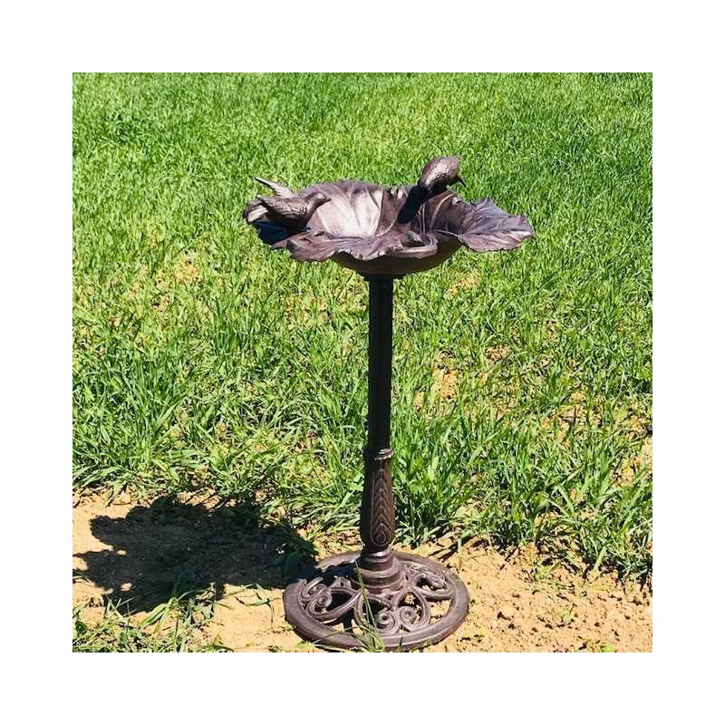 Großer Futterplatz Vogelbad aus Gusseisen Weinblatt braun H-83cm Gesamtansicht