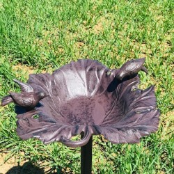 Großer Futterplatz Vogelbad aus Gusseisen Weinblatt braun H-83cm Draufsicht