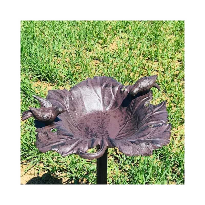Großer Futterplatz Vogelbad aus Gusseisen Weinblatt braun H-83cm Draufsicht