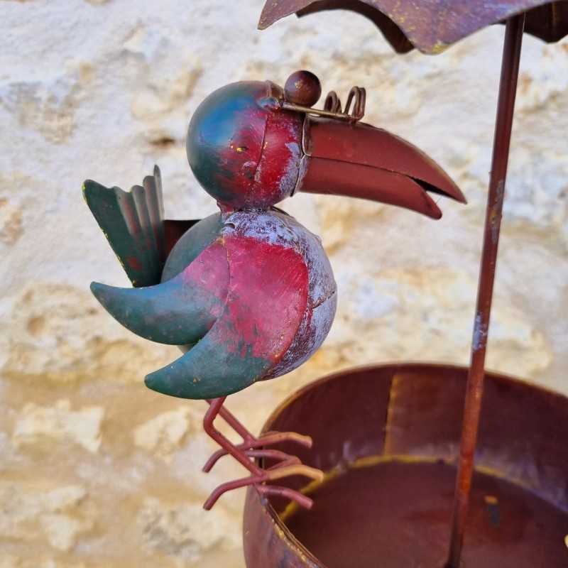 Futtersilo für Vögel auf Metallspieß 22,5x29x107cm bunte Krähen dekorative Gartendekoration Metall Ansicht der Motive