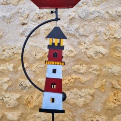 Maritime dekorative Gartenwindmühle aus Metall mit Leuchtturmansicht