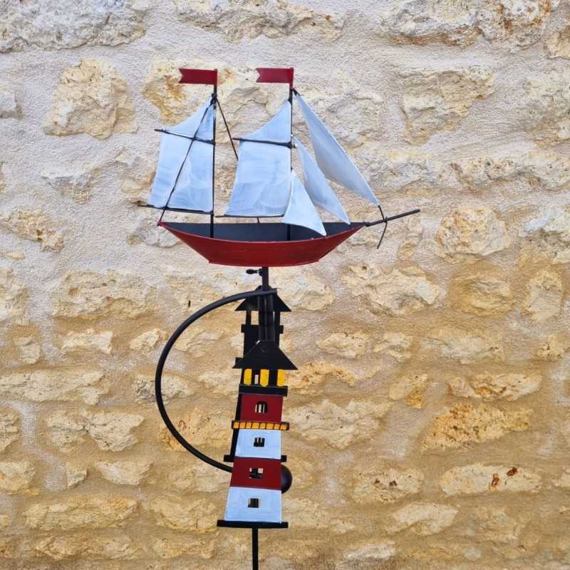 Maritime dekorative Gartenwindmühle aus Metall, Frontalansicht