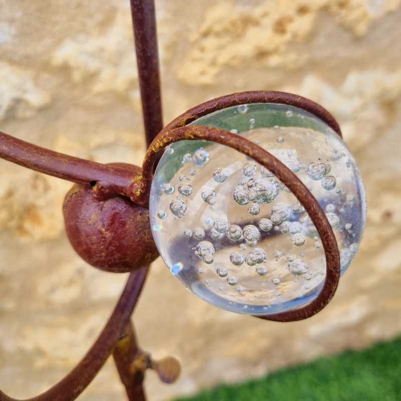 Dekoratives Garten-Balancier aus Eisen mit buntem Eulenmotiv, Ansicht des Gegengewichts