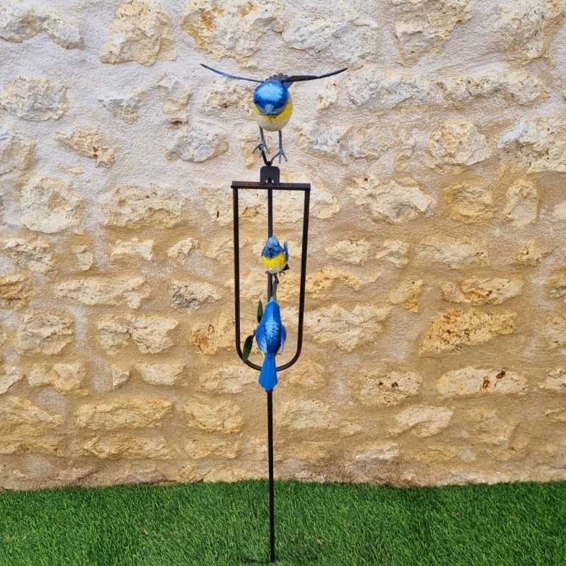 Mobiles Garten-Balancier aus Metall mit Blaumeisen-Motiv, Höhe 130 cm, Frontalansicht